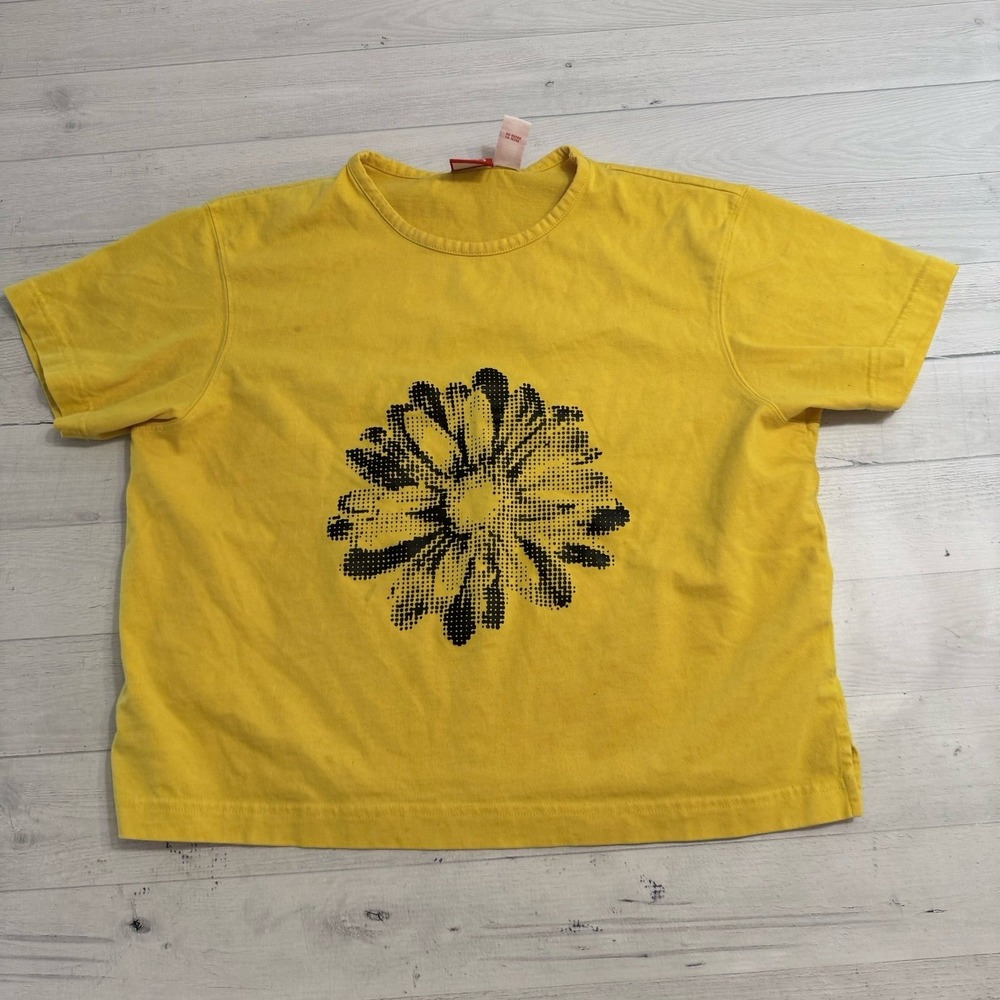 Liz and Co vintage women's yellow sunflower short sleeve shirt medium